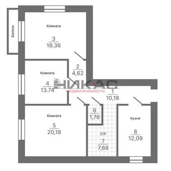 Продажа трехкомнатной квартиры, 90.65 м², этаж 2 из 4. Фото 3