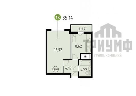 Продается однокомнатная квартира, 35.14 м², этаж 12 из 14. Фото 2