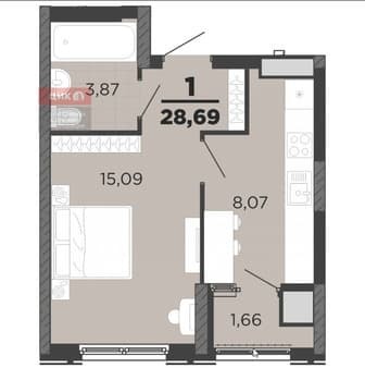 Объявление о продаже однокомнатной квартиры, 28.69 м², этаж 3 из 16. Фото 3