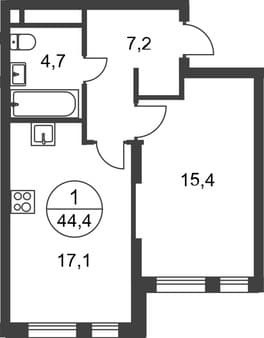 Продам однокомнатную квартиру, 44 м², 5 мин. до метро пешком, этаж 14 из 17. Фото 1