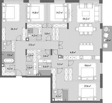Продажа пятикомнатной квартиры, 233 м², 20 мин. до метро пешком, этаж 7 из 14. Фото 1