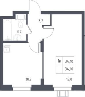 Объявление о продаже однокомнатной квартиры, 34.1 м², 25 мин. до метро на транспорте, этаж 13 из 17. Фото 1