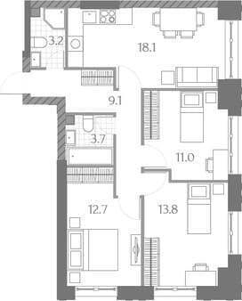 Продаю трехкомнатную квартиру, 71.6 м², 5 мин. до метро пешком, этаж 19 из 32. Фото 1