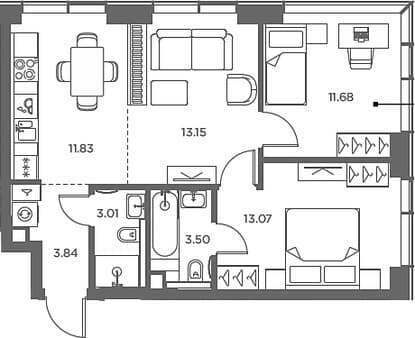 Продажа двухкомнатной квартиры, 60.08 м², 5 мин. до метро пешком, этаж 30 из 49. Фото 1