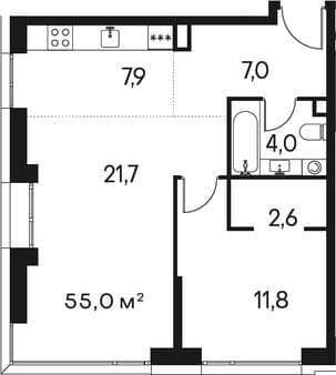 Купить однокомнатную квартиру, 55 м², 15 мин. до метро пешком, этаж 12 из 19. Фото 1
