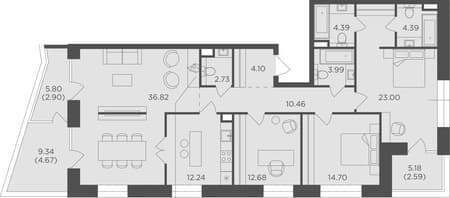 Купить четырехкомнатную квартиру, 139.66 м², 10 мин. до метро пешком, этаж 18 из 19. Фото 1