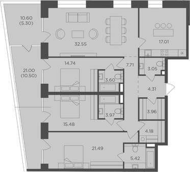 Продаем четырехкомнатную квартиру, 153.27 м², 10 мин. до метро пешком, этаж 18 из 19. Фото 1