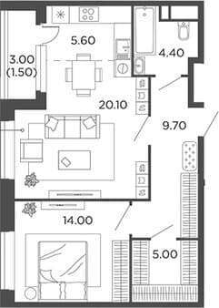 Продам однокомнатную квартиру, 60.3 м², 15 мин. до метро на транспорте, этаж 15 из 22. Фото 1