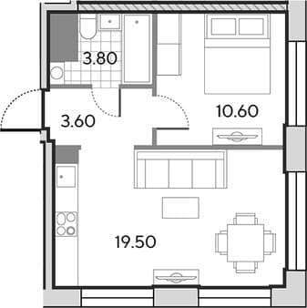 Продать однокомнатную квартиру, 37.5 м², 20 мин. до метро пешком, этаж 5 из 30. Фото 1