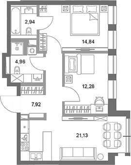 Продажа двухкомнатной квартиры, 64.07 м², 10 мин. до метро пешком, этаж 45 из 75. Фото 1