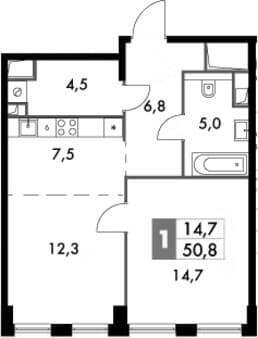 Продажа однокомнатной квартиры, 50.8 м², 20 мин. до метро пешком, этаж 7 из 26. Фото 2