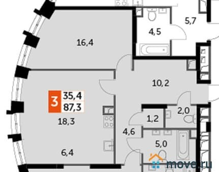 Продаем трехкомнатную квартиру, 87.3 м², этаж 31 из 45. Фото 1