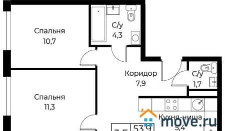 Продажа трехкомнатных апартаментов, 73.2 м², этаж 21 из 30. Фото 1