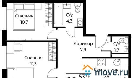 Продажа трехкомнатных апартаментов, 73.2 м², этаж 21 из 30. Фото 4