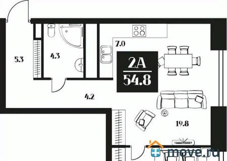 Продается двухкомнатные апартаменты, 54.8 м², 6 мин. до метро пешком, этаж 3 из 16. Фото 1