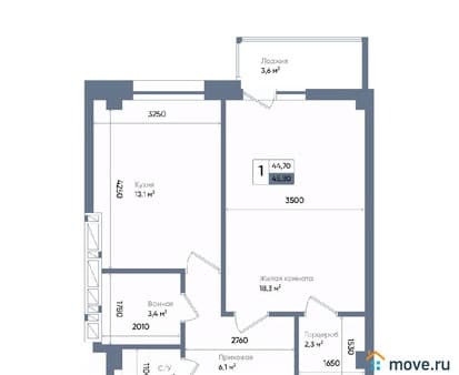 Продам однокомнатную квартиру, 45.8 м², этаж 4 из 13. Фото 1
