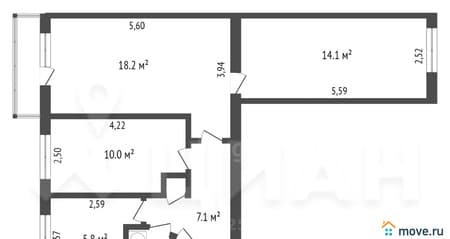 Продажа трехкомнатной квартиры, 60.4 м², этаж 6 из 9. Фото 3