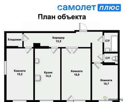 Объявление о продаже трехкомнатной квартиры, 77.2 м², этаж 16 из 16. Фото 3