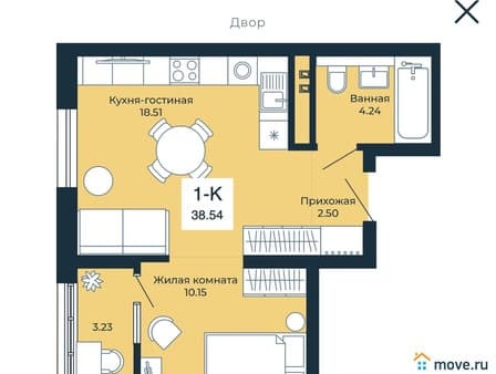 Купить однокомнатную квартиру, 38.63 м², этаж 11 из 25. Фото 5