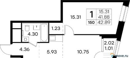 Продам однокомнатную квартиру, 42.89 м², этаж 21 из 32. Фото 1