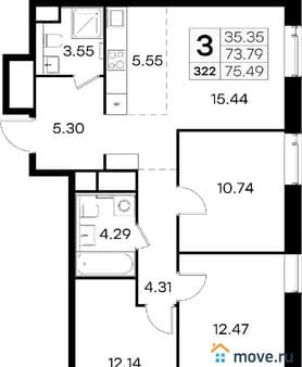 Продать трехкомнатную квартиру, 75.49 м², этаж 11 из 32. Фото 1