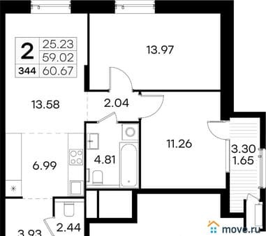 Объявление о продаже двухкомнатной квартиры, 60.67 м², этаж 20 из 32. Фото 1