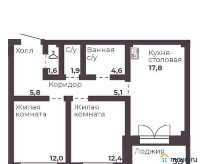 Продаю двухкомнатную квартиру, 61.2 м², этаж 5 из 17. Фото 1
