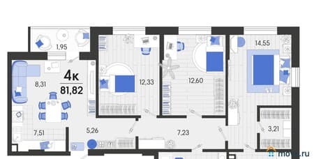 Продаю четырехкомнатную квартиру, 81.82 м², этаж 6 из 7. Фото 1