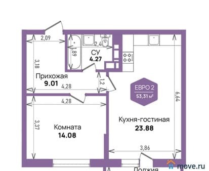 Продать однокомнатные апартаменты, 53.31 м², этаж 5 из 24. Фото 1