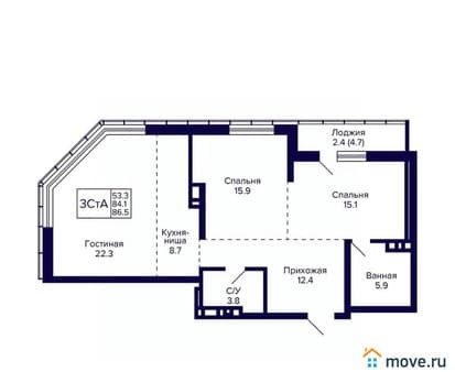 Продать трехкомнатную квартиру, 86.5 м², этаж 16 из 30. Фото 1