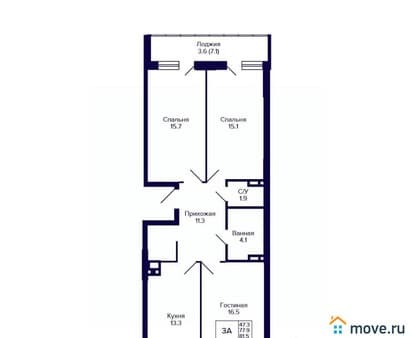Продаем трехкомнатную квартиру, 81.5 м², этаж 14 из 15. Фото 1