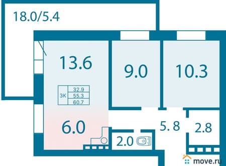 Объявление о продаже трехкомнатной квартиры, 60.7 м², этаж 24 из 25. Фото 1