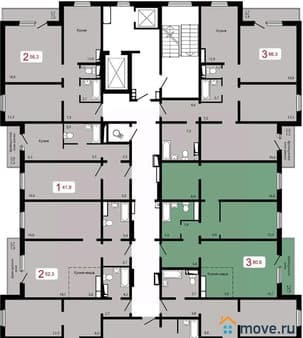 Продажа трехкомнатной квартиры, 80.6 м², этаж 10 из 17. Фото 1