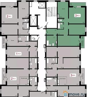 Купить трехкомнатную квартиру, 86.3 м², этаж 9 из 17. Фото 1