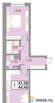 Объявление о продаже однокомнатной квартиры, 44.46 м², этаж 4 из 5. Фото 1