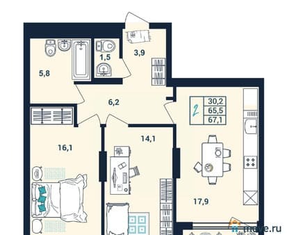 Продам двухкомнатную квартиру, 67.1 м², этаж 15 из 25. Фото 1
