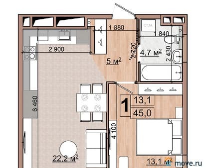 Продается однокомнатная квартира, 45 м², этаж 2 из 18. Фото 1