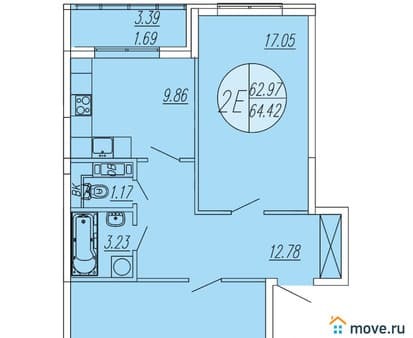 Продаем двухкомнатную квартиру, 64.42 м², этаж 3 из 4. Фото 1