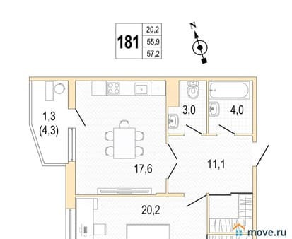 Продаем однокомнатную квартиру, 57.3 м², этаж 3 из 8. Фото 3