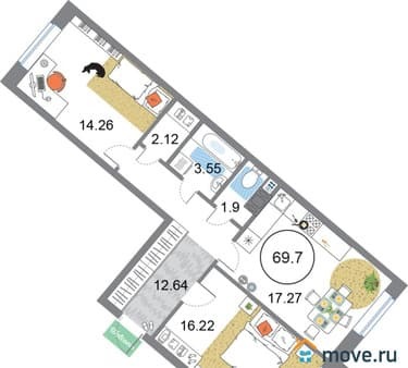 Продажа двухкомнатной квартиры, 69.7 м², этаж 6 из 12. Фото 1