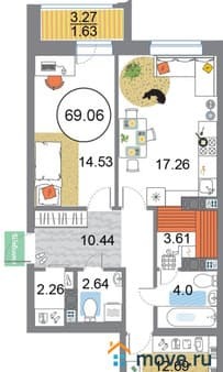 Продажа двухкомнатной квартиры, 69.06 м², 15 мин. до метро на транспорте, этаж 11 из 12. Фото 1