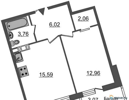 Аренда двухкомнатной квартиры, 43 м², этаж 6 из 13. Фото 2