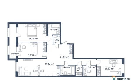 Продаю трехкомнатную квартиру, 126.38 м², этаж 10 из 11. Фото 1