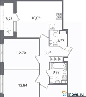 Продаю трехкомнатную квартиру, 77.53 м², этаж 5 из 17. Фото 1