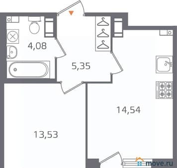Купить однокомнатную квартиру, 39.09 м², 5 мин. до метро на транспорте, этаж 11 из 17. Фото 1