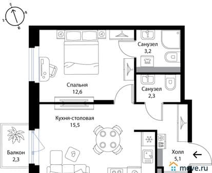 Продажа двухкомнатной квартиры, 39.4 м², этаж 3 из 3. Фото 7