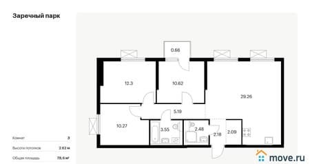 Продажа трехкомнатной квартиры, 78.6 м², этаж 18 из 24. Фото 1
