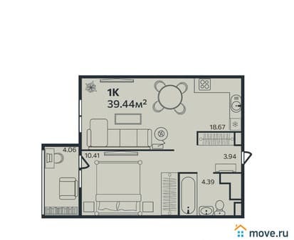 Объявление о продаже однокомнатной квартиры, 39.58 м², этаж 4 из 9. Фото 1