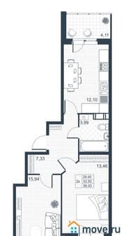 Продать двухкомнатную квартиру, 56.93 м², этаж 2 из 3. Фото 1