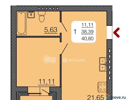 Продам однокомнатную квартиру, 39.6 м², этаж 1 из 3. Фото 4